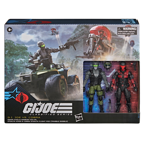 GI Joe Classified 218 Snake Eyes and Varmint ATV vs Stealth Viper and Cobra Stealth Flight Pod (Trubble Bubble)